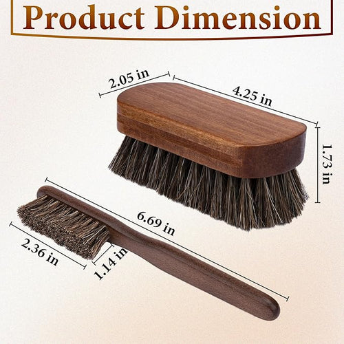 2 PCS Leather Brush Car Detailing, Horse Hair Brush, Car Cleaning Supplies - Image 2