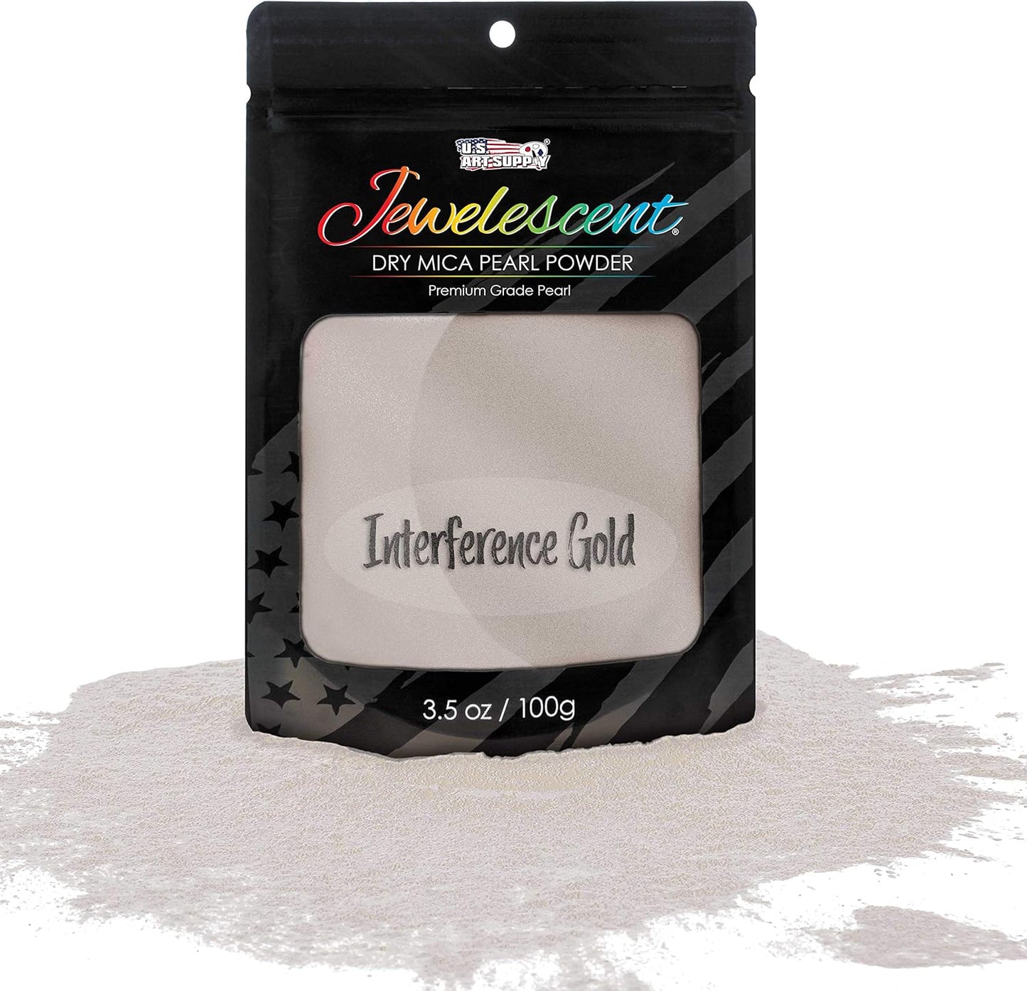 U.S. Art Supply Jewelescent Mica Pearl Pigment Powder, Interference Gold 3.5 oz (100g) Pouch - Cosmetic Grade, Epoxy Resin Color Pigment, Mica Powder for Resin, Soap, Slime, Candle Dye, Art, Crafts