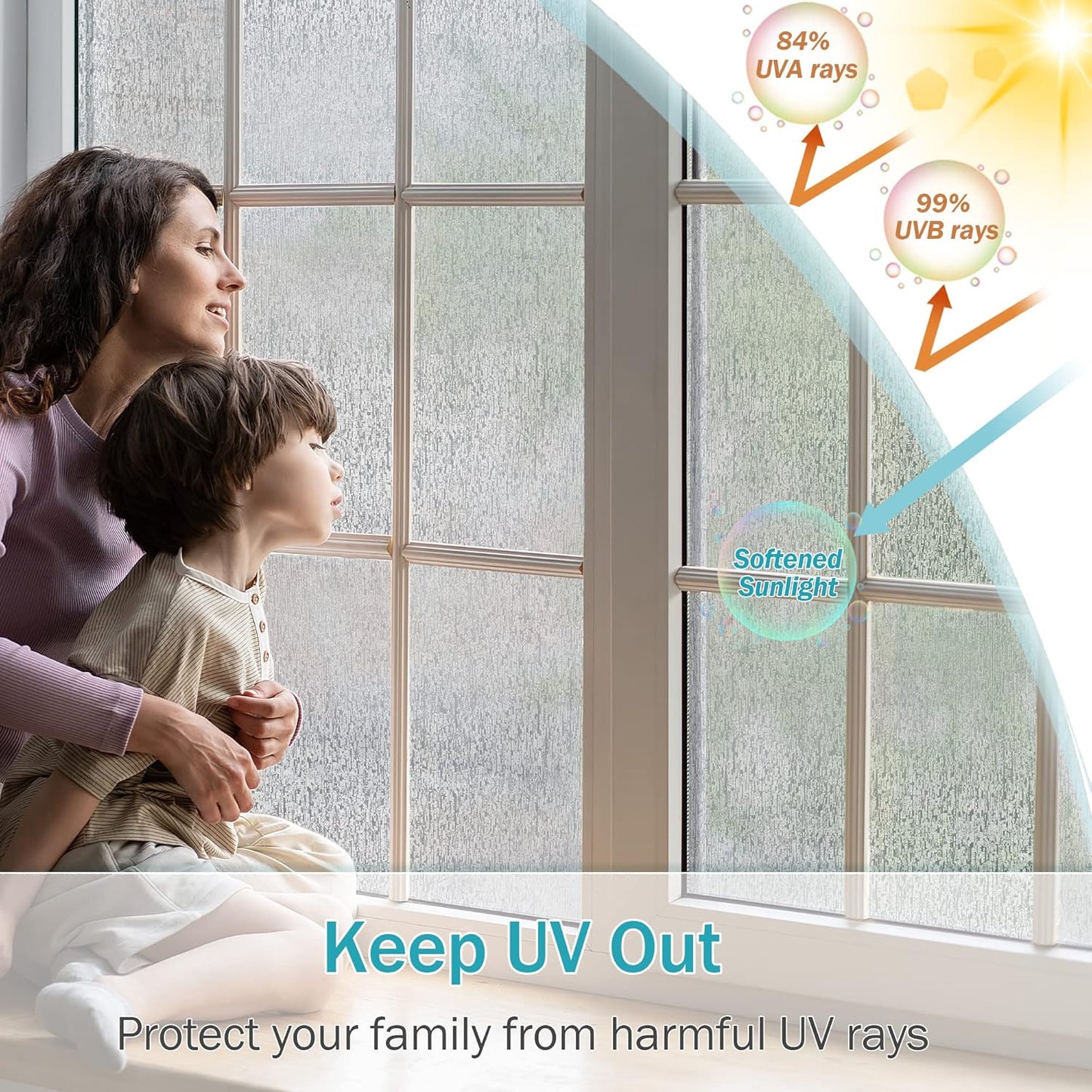 VELIMAX Rain Glass Window Film Privacy Static Window Clings Decorative Glass Sticker for Home Office Removable UV Protection Heat Control 17.7 x 157.48 inches