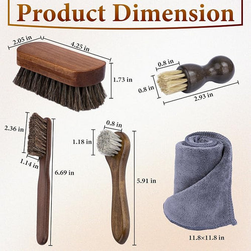 5 PCS Leather Brush Car Detailing, Horse Hair Brush, Car Cleaning Supplies - Image 2