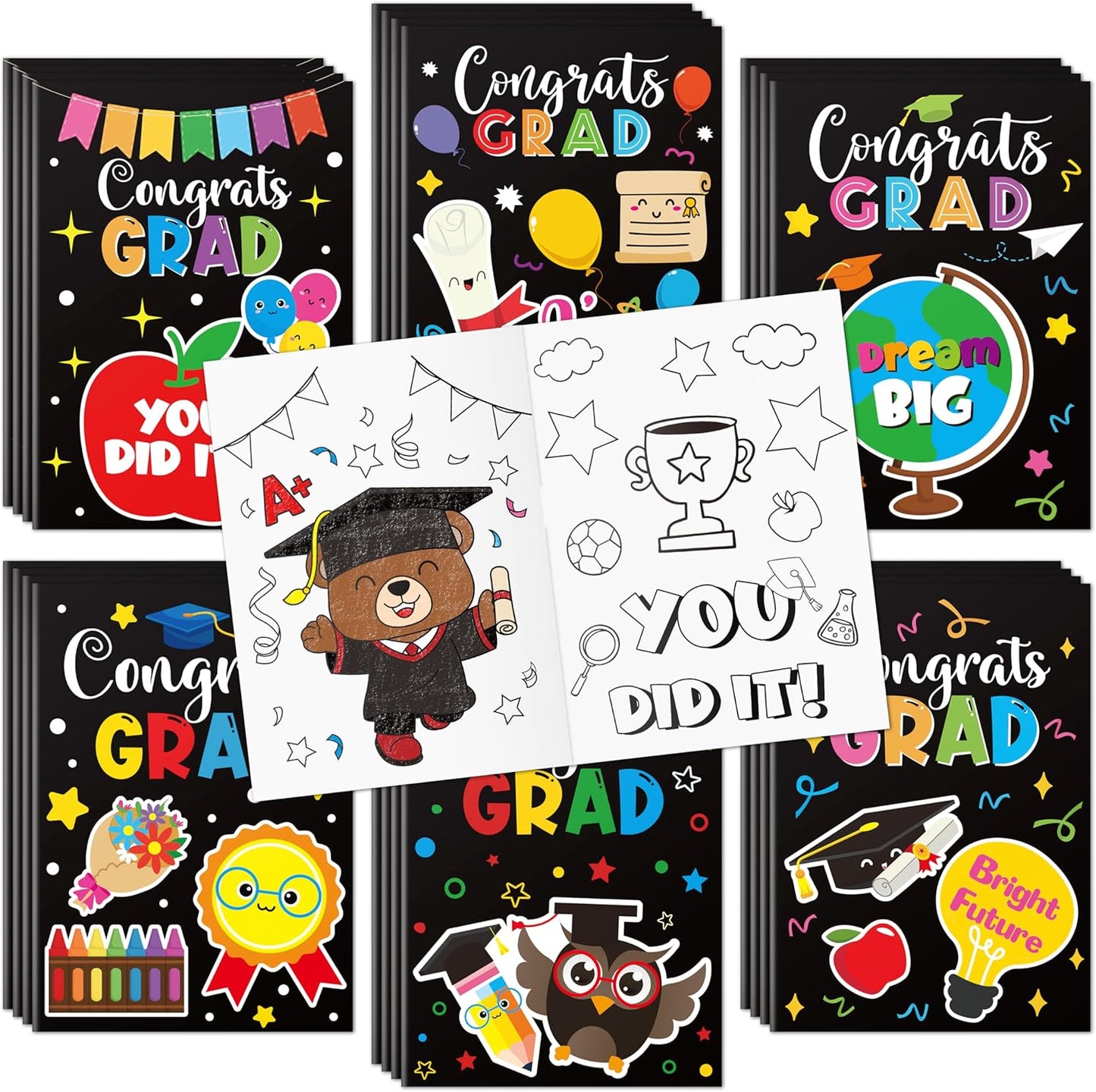 JAPBOR Kindergarten Graduation Coloring Book - 24PCS Mini Preschool Graduate Color Books Bulk for Party Favor, Congrats Grad Small Colour Page for Graduate Gifts Class School Drawing Painting Game