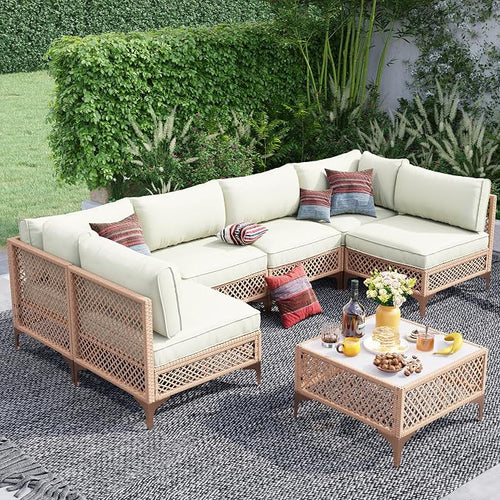 7-Piece Generous Patio Furniture Set, Wicker Outdoor Sectional Set by LYNSLIM