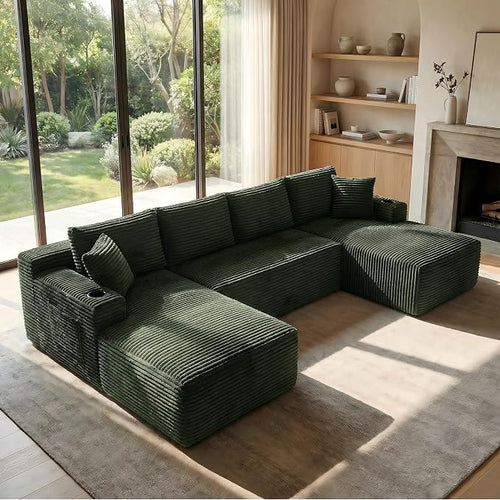 125 Inch Modular Sectional Sofa, Cloud Couch Oversized U Shaped Corduroy Sofa by VYNELITO