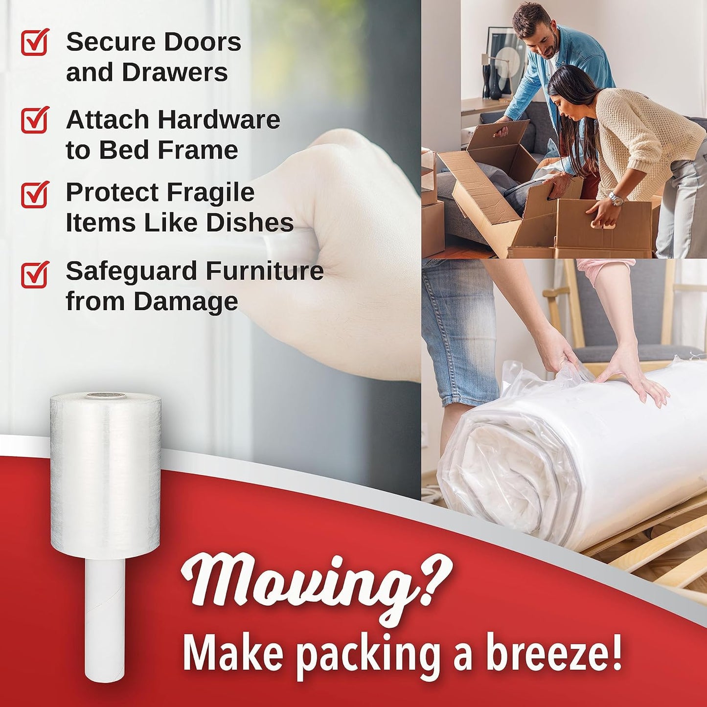 2 Pack Industrial Strength Mini Hand Stretch Wrap 5" 1000 Ft Roll 80 Gauge Thick, Shrink Wrap Roll for Moving Supplies, Furniture, Pallets, Plastic Wrap for Packing, Heavy Duty Stretch Film