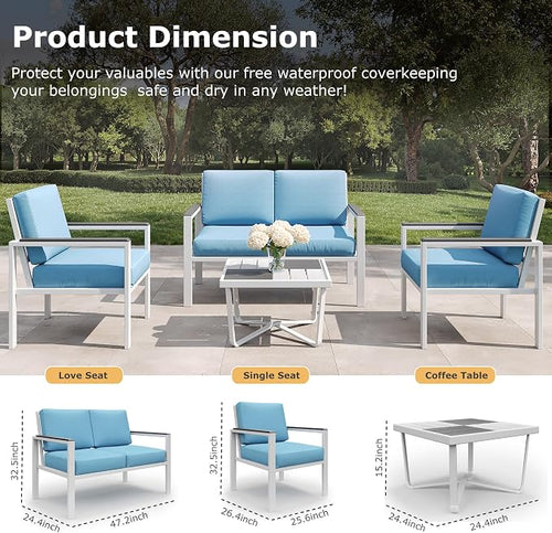 4-Piece Outdoor Patio Furniture Set, Metal Conversation Sofa Set - Image 2