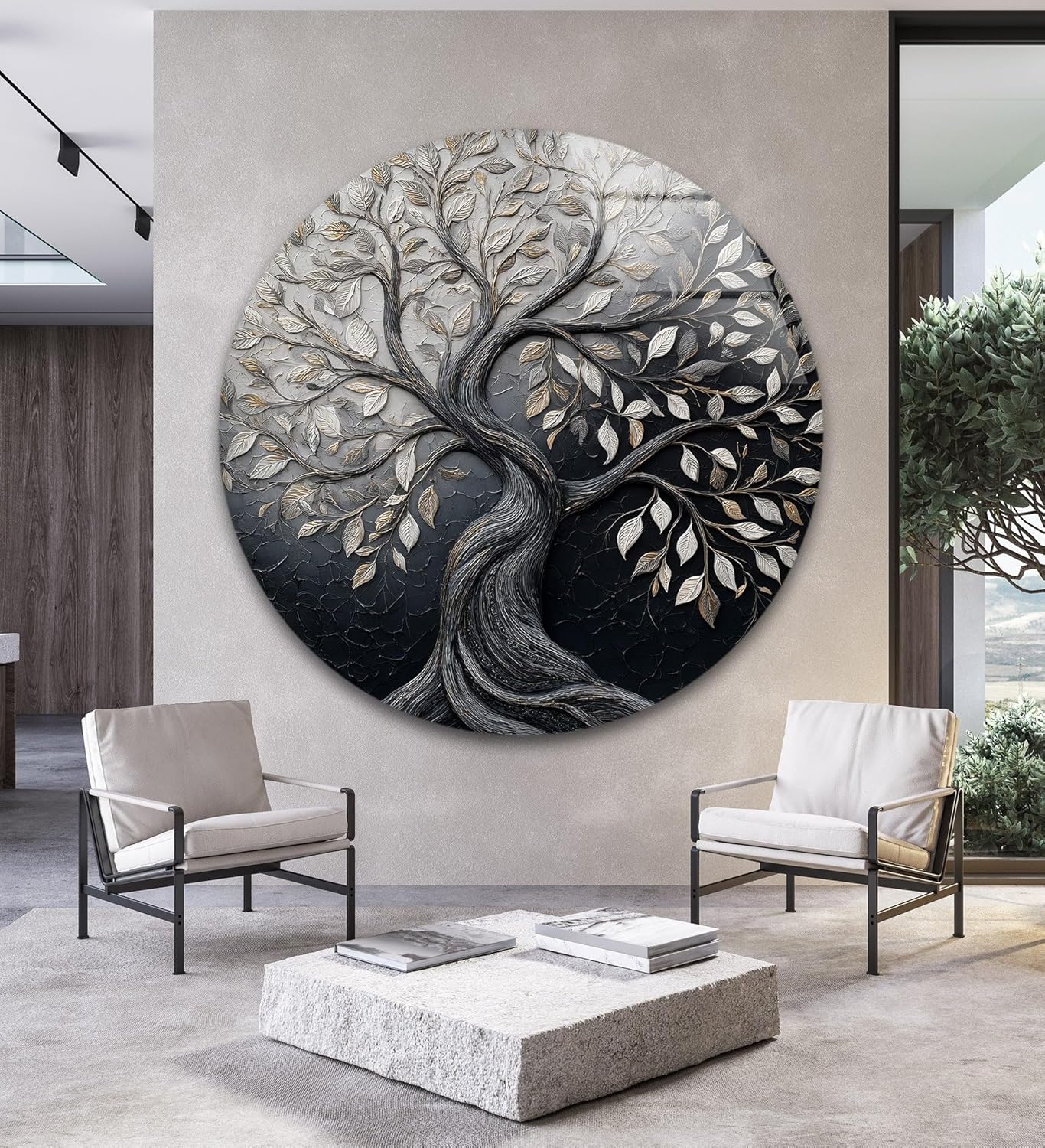 My Photostation.com 24''(60cm) Diameter Twilight Tree of Life Round Glass Wall Art Tempered Glass Printing Wall Decor Large Wall Art Wall Hangings