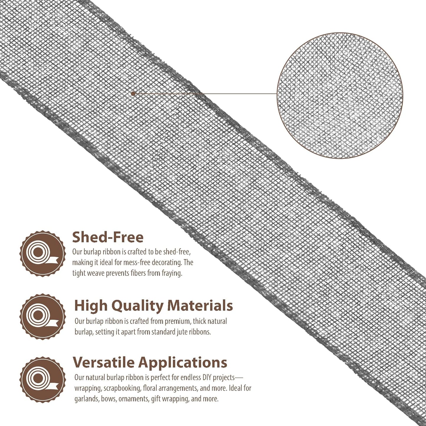 Mandala Crafts Gray Burlap Wired Ribbon 3 Inches Wide Jute Ribbons for Crafts - 10 Yds Roll Rustic Burlap Wrap Trim Ribbons for Wreaths Bows Party Decoration