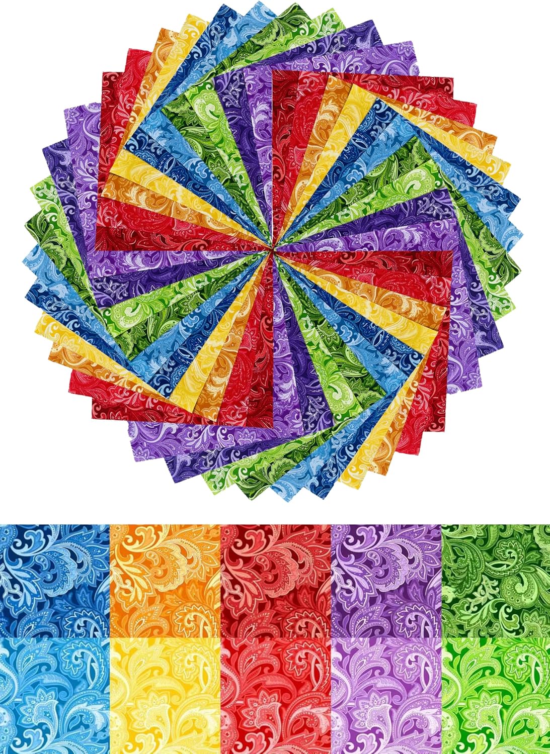 HANPATQUI 50PCS 5 x 5 inch Paisley Printed 100% Cotton Fat Quarters Fabric for Sewing and Quilting Bundles Precut Fabric Square for DIY Craft Patchwork