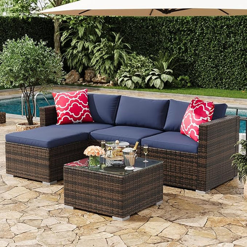5-Piece Outdoor Sectional Sofa Set, All-Weather PE Rattan Patio Furniture by Unknown