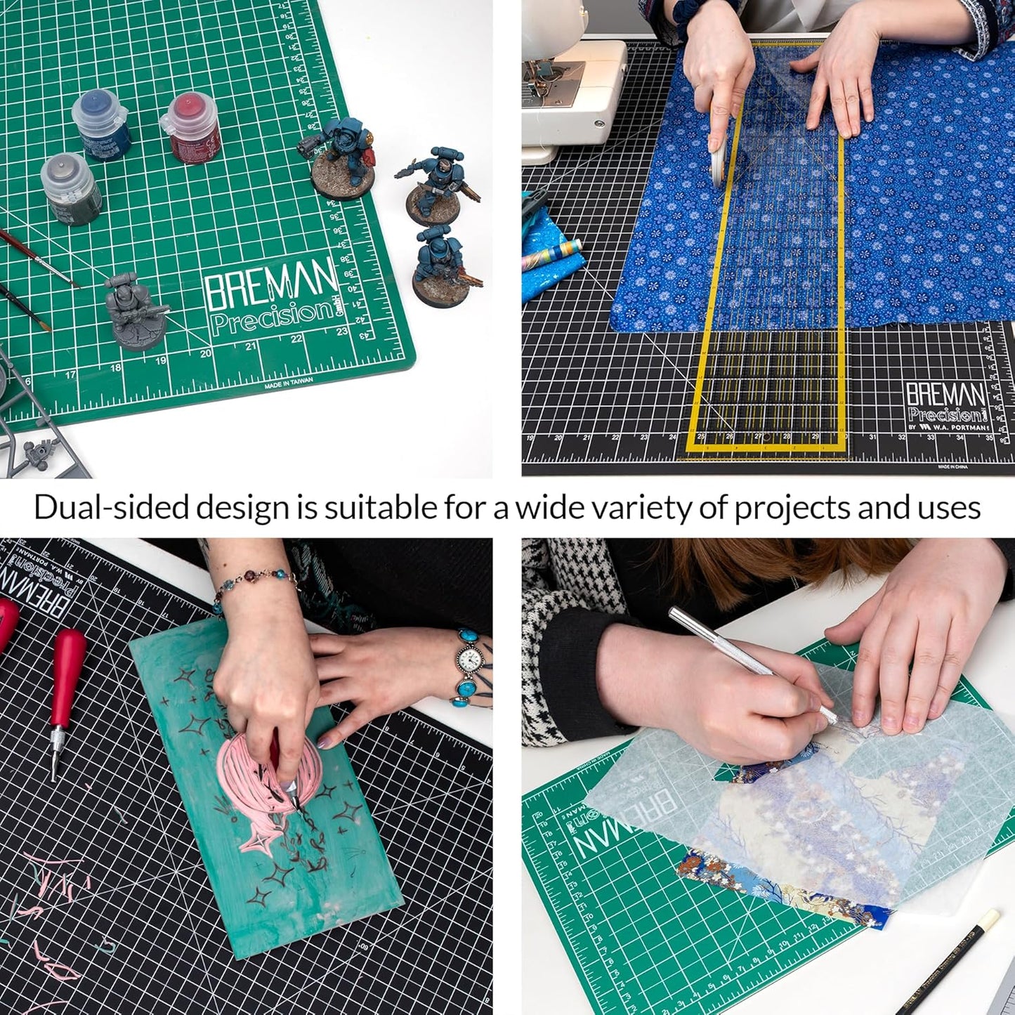 Breman Precision 24x36 Inch Self Healing Cutting Mat - 2-Sided 5-Ply PVC Green/Black Cutting Mats for Crafts, Sewing, Quilting and DIY Projects - Durable and Non-Slip Design with Precise Grid Lines