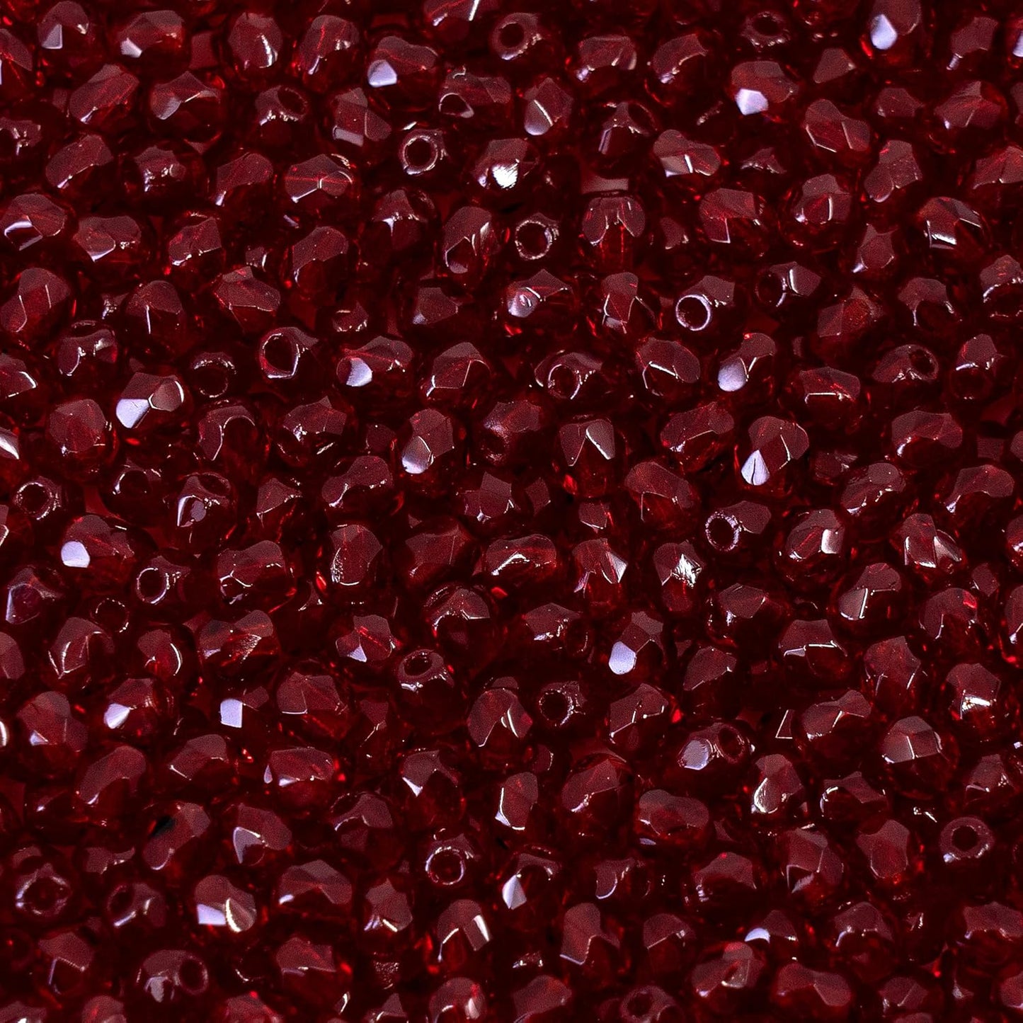 0.88 oz (25g, Approx. 600pcs) Faceted Fire Polished Pressed Czech Glass Beads 3mm (0.12in), Bohemian Dark Ruby Red - 90100
