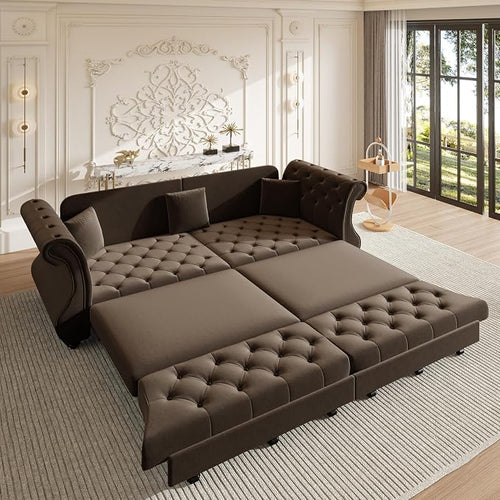 97.6" Oversized Pull Out Sofa Bed, Chesterfield Velvet Sleeper Sofa Couch by Unknown