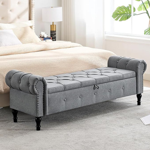 67 Inch Storage Bench for Bedroom, End of Bed Bench, King Size Benches by HOMYKA
