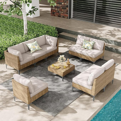 9-Piece Patio Furniture Set, Outdoor Wicker Sectional Sofa by OutdoorPatioFurnitureSet