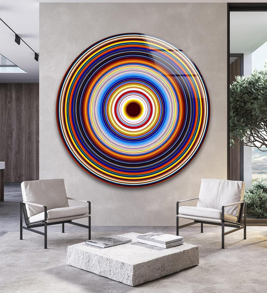 My Photostation.com 39,4''(100cm) Diameter Colorful Concentric Circles Round Glass Wall Art Tempered Glass Printing Wall Decor Large Wall Art Wall Hangings