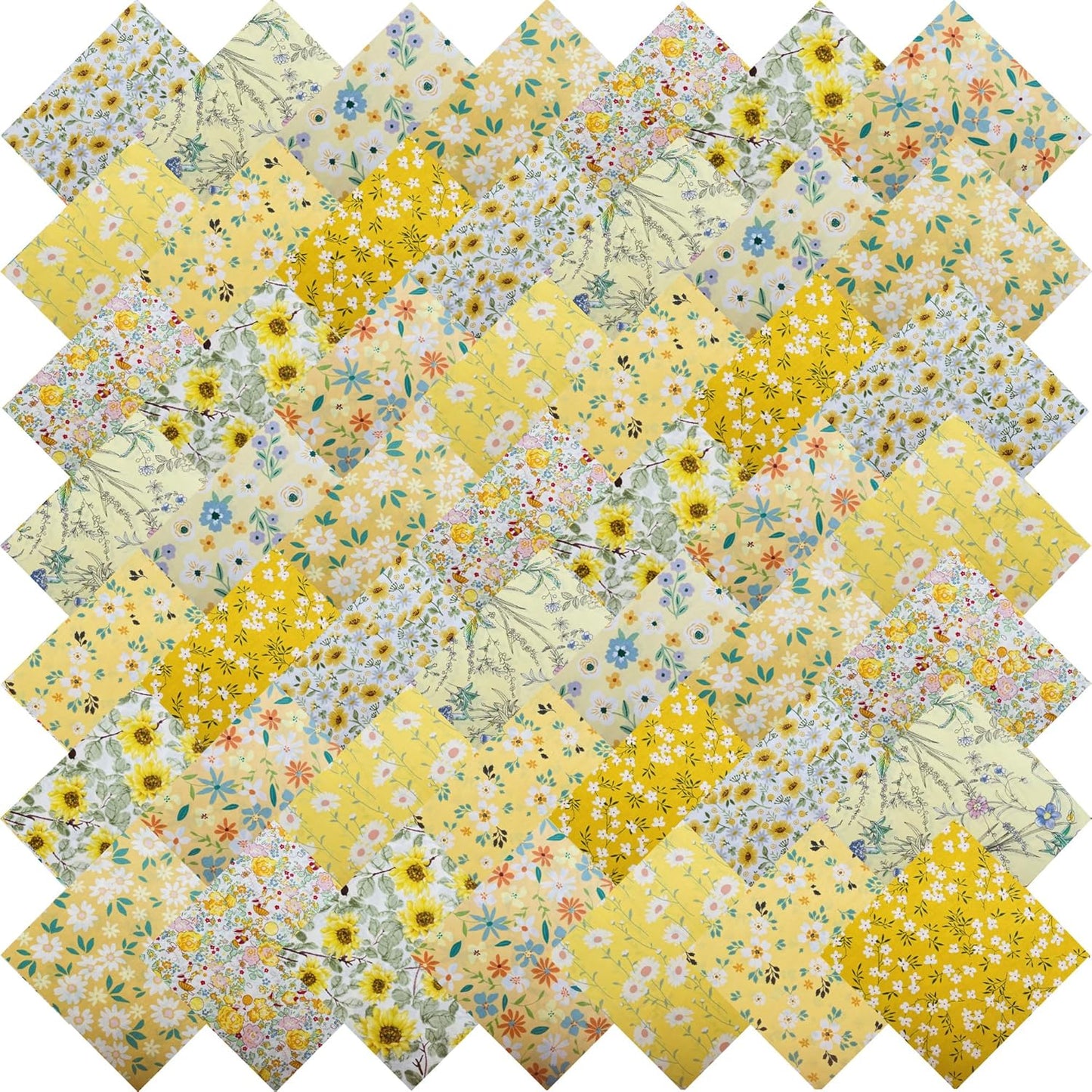 HANPATQUI 50PCS 8 x 8 inch Yellow Printed 100% Cotton Fat Quarters Fabric for Sewing and Quilting Bundles Precut Fabric Square for DIY Craft Patchwork