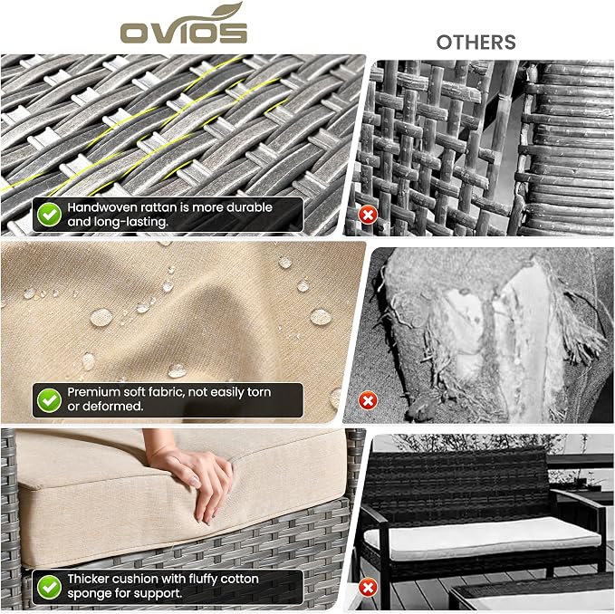 ovios 7 Pieces Patio Furniture Set, Outdoor Wicker Sofa Couch - Image 8