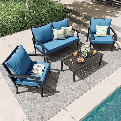 4 Piece Outdoor Patio Furniture Set, Oversized Metal Conversation Set by Unknown