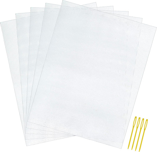 Pllieay 5 Pieces 7 Count Plastic Mesh Canvas Sheets, Eye Mesh for Embroidery, Acrylic Yarn Crafting, Knit and Crochet Projects, Make Aquarium Dividers(10.2 x 13.2 inch, with 4 Pieces Weaving Needles)