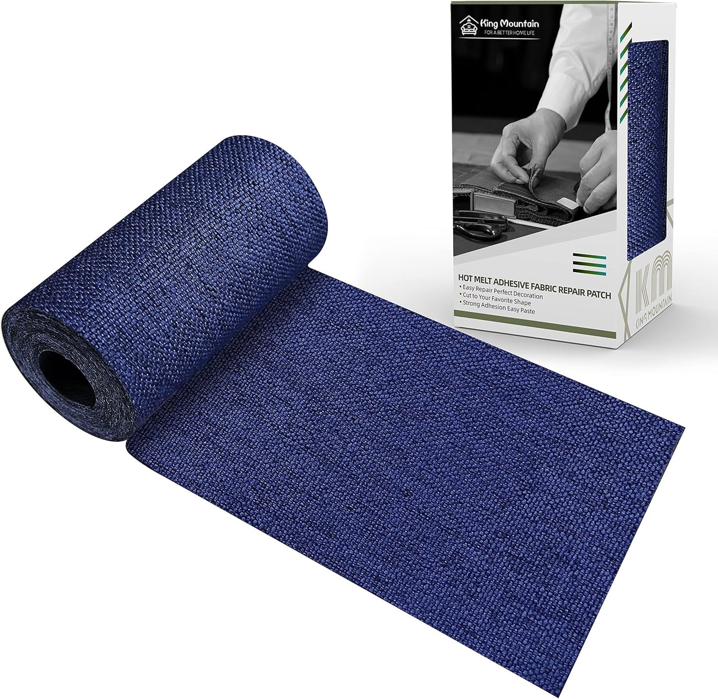 King Mountain Premium Linen Fabric Iron-on Repair Patch, Inside&Outside Fabric Repair Patch, 3"x60" with Backing Glue Linen Repair Decorative Patch kit (Linen-3"x60", Dark Blue)