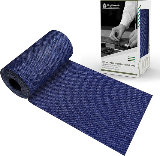 King Mountain Premium Linen Fabric Iron-on Repair Patch, Inside&Outside Fabric Repair Patch, 3"x60" with Backing Glue Linen Repair Decorative Patch kit (Linen-3"x60", Dark Blue)