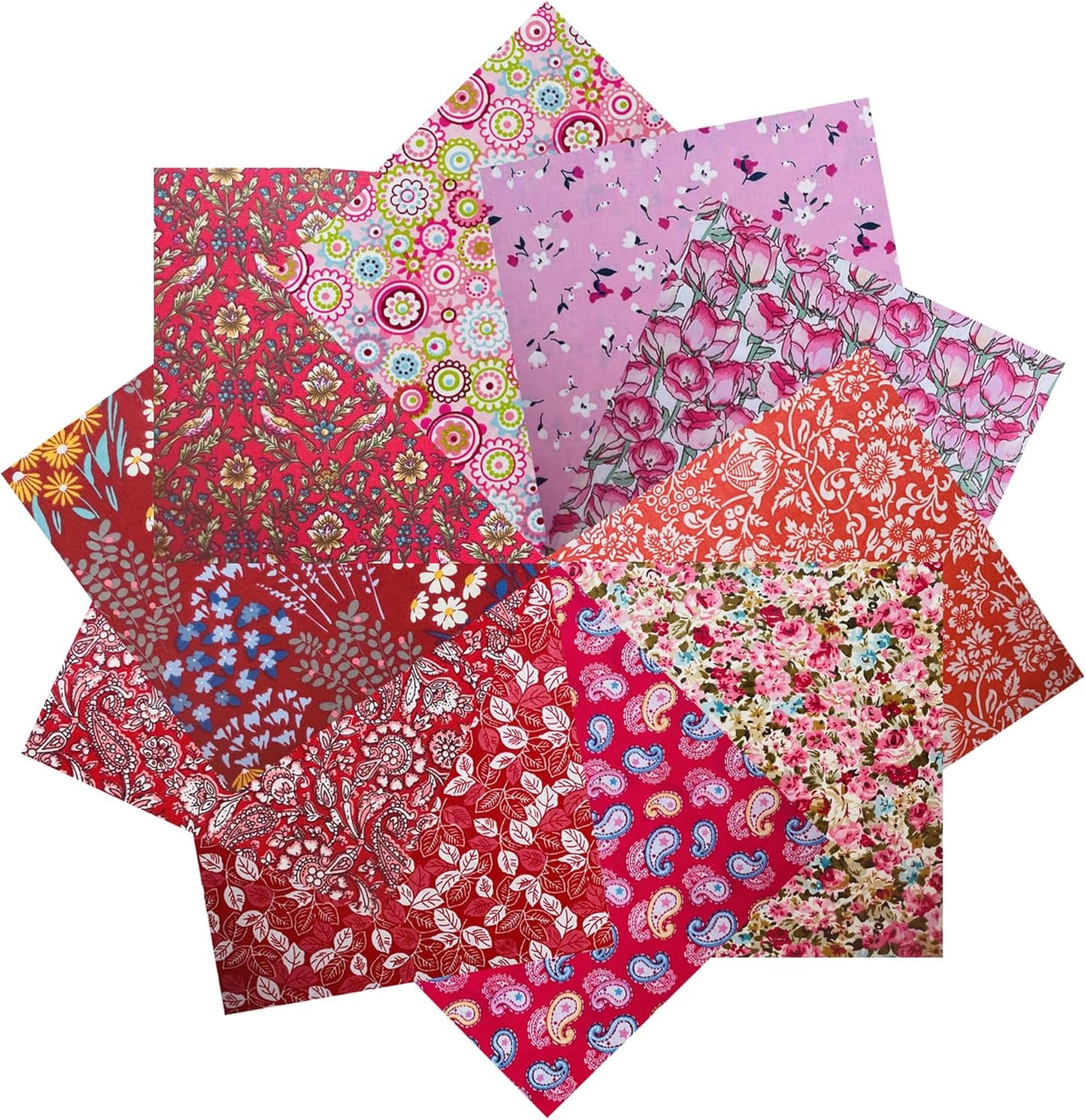 HANPATQUI 50PCS 8 x 8 inch Red Printed 100% Cotton Fat Quarters Fabric for Sewing and Quilting Bundles Precut Fabric Square for DIY Craft Patchwork