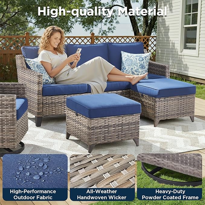5 Pieces Outdoor Furniture-High Back Outdoor Wicker Couch Patio Chairs Set of 2 - Image 2