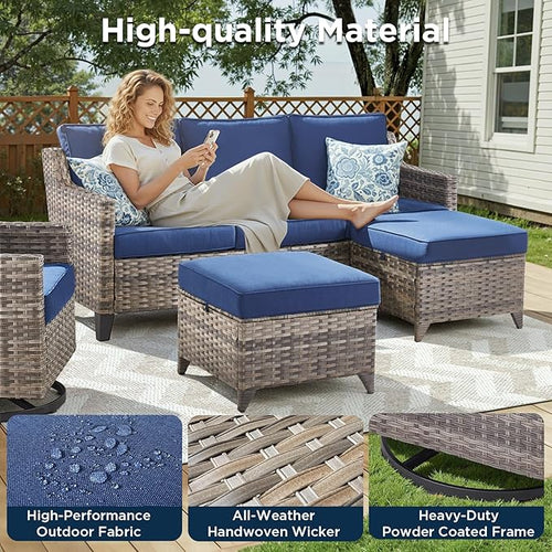 5 Pieces Outdoor Furniture-High Back Outdoor Wicker Couch Patio Chairs Set of 2 - Image 2