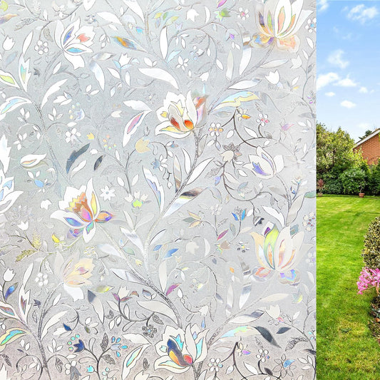 NINETREX Window Privacy Film,3D Stained Glass Window Film,Decorative Window Covering Sun Blocking Vinyl Static Cling Anti-UV Heat Control for Home Decor,Tulip 17.5 x 78.7inch