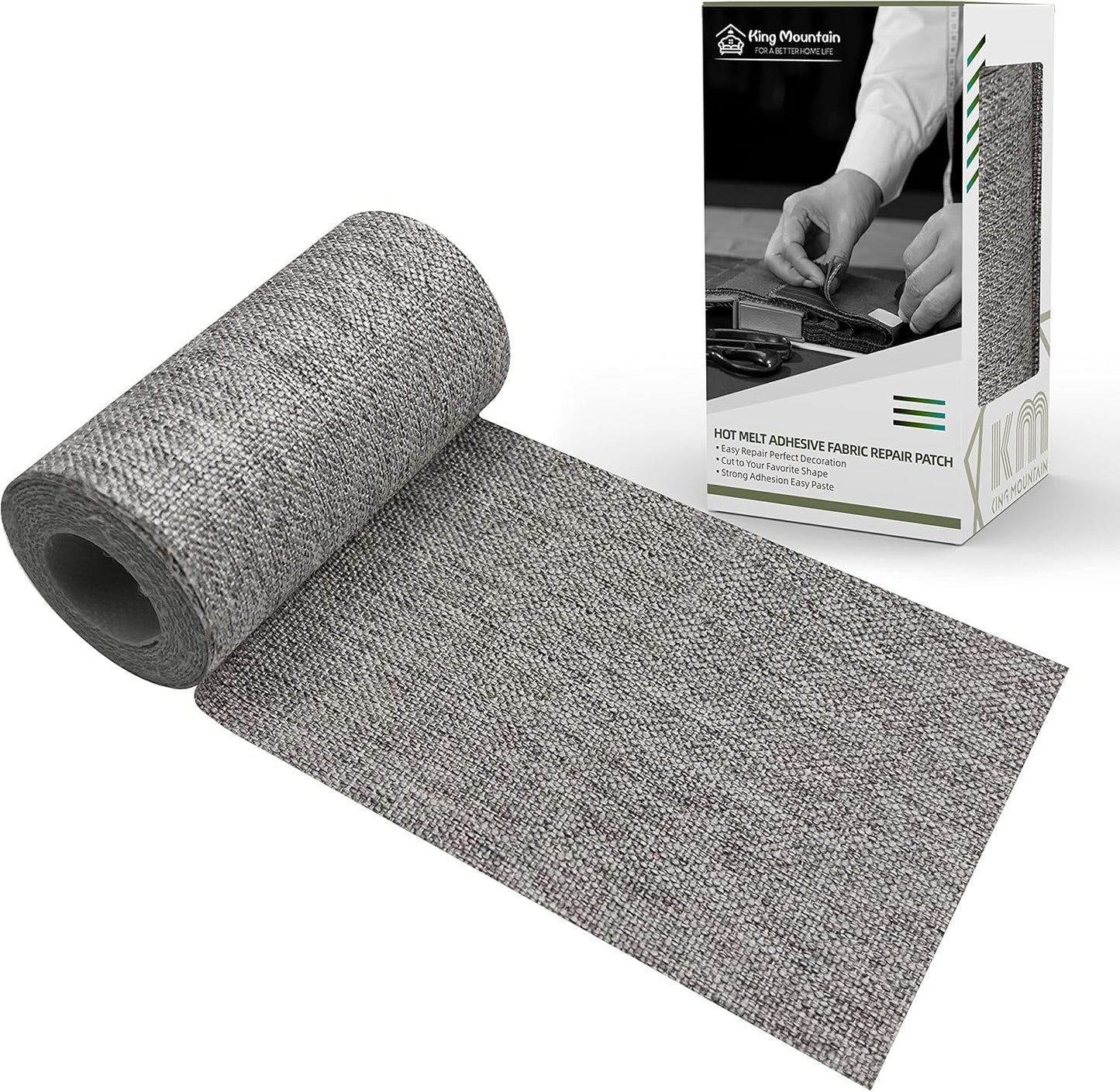 King Mountain Premium Linen Fabric Iron-on Repair Patch, Inside&Outside 3"x60" With Backing Glue, Decorative Kit (Medium Grey)