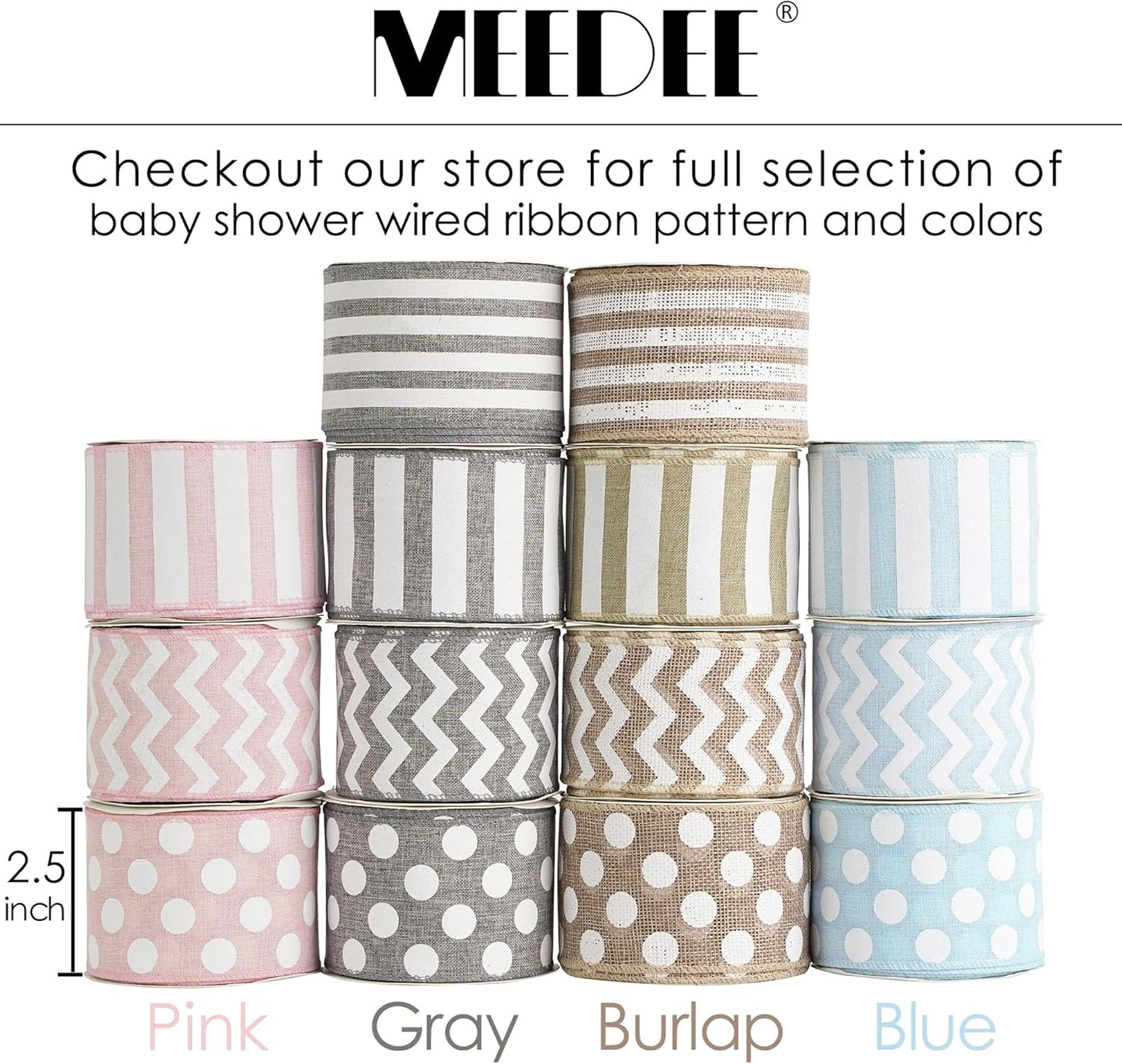 MEEDEE Burlap Ribbon with White Stripe Burlap Ribbon 2.5 Inch Wired Ribbon for Cakes Gift Basket Bow Wreath Ribbon for Rustic Front Door Wreath Baby Shower Beach Party Farmhouse Decor, 10 Yards