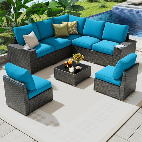 8 Piece Outdoor Patio Furniture Set, Outdoor Sectional Furniture, Rattan & - Image 2