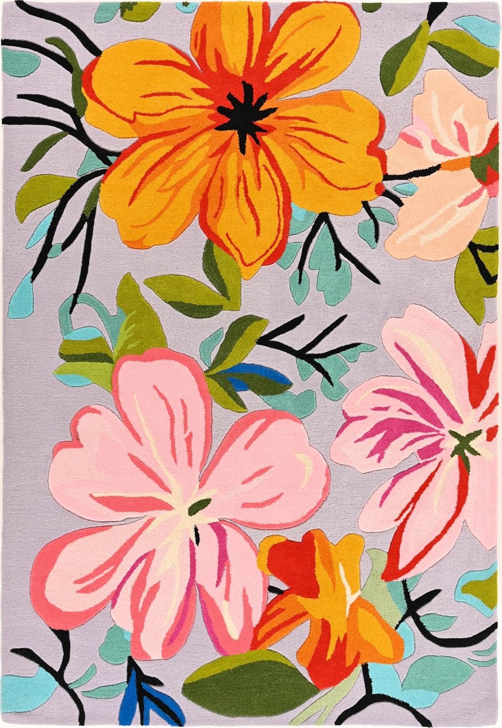 Handmade Wool Floral Area Rug for Living Room | Elegant Flower Garden Design, Soft, Thick and Durable | Bedroom, Dining Room & Home Decor Carpet (4' x 6', Floral K)