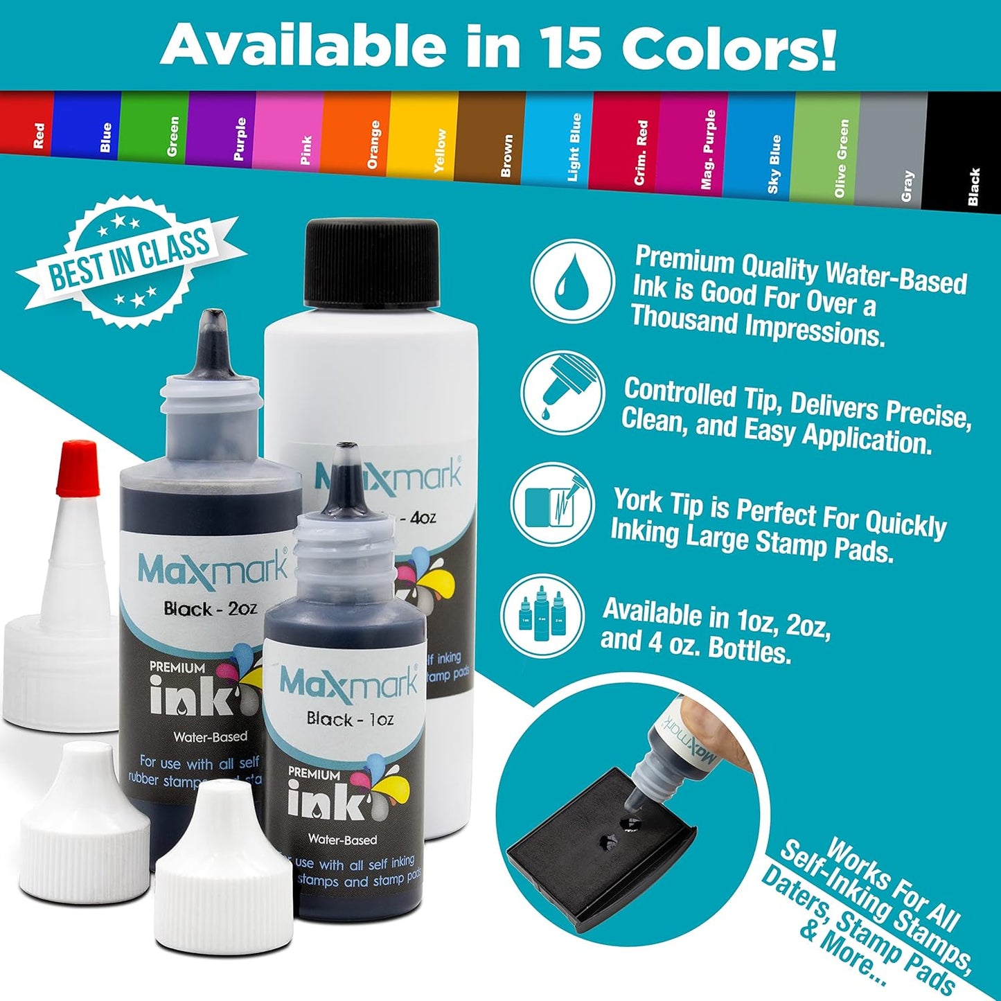 MaxMark Premium Refill Ink for self Inking Stamps and Stamp Pads, Olive Green Color - 2 oz.