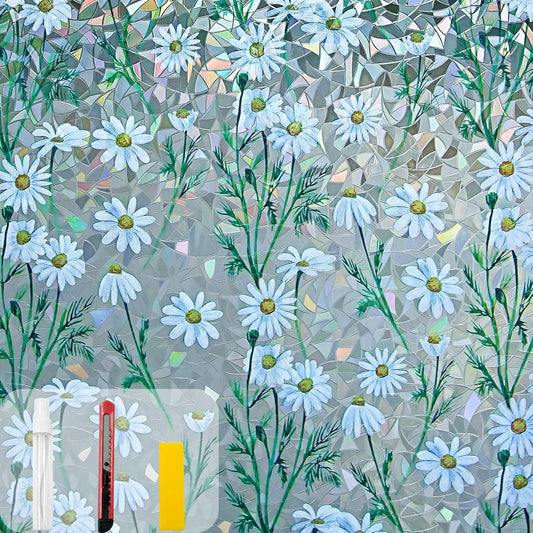 Window Privacy Film Stain Glass Window Film Rainbow Window Film Window clings Non-Adhesive Reusable Decorative for Room (Daisy Rainbow, 23.6 x 78.7 in)