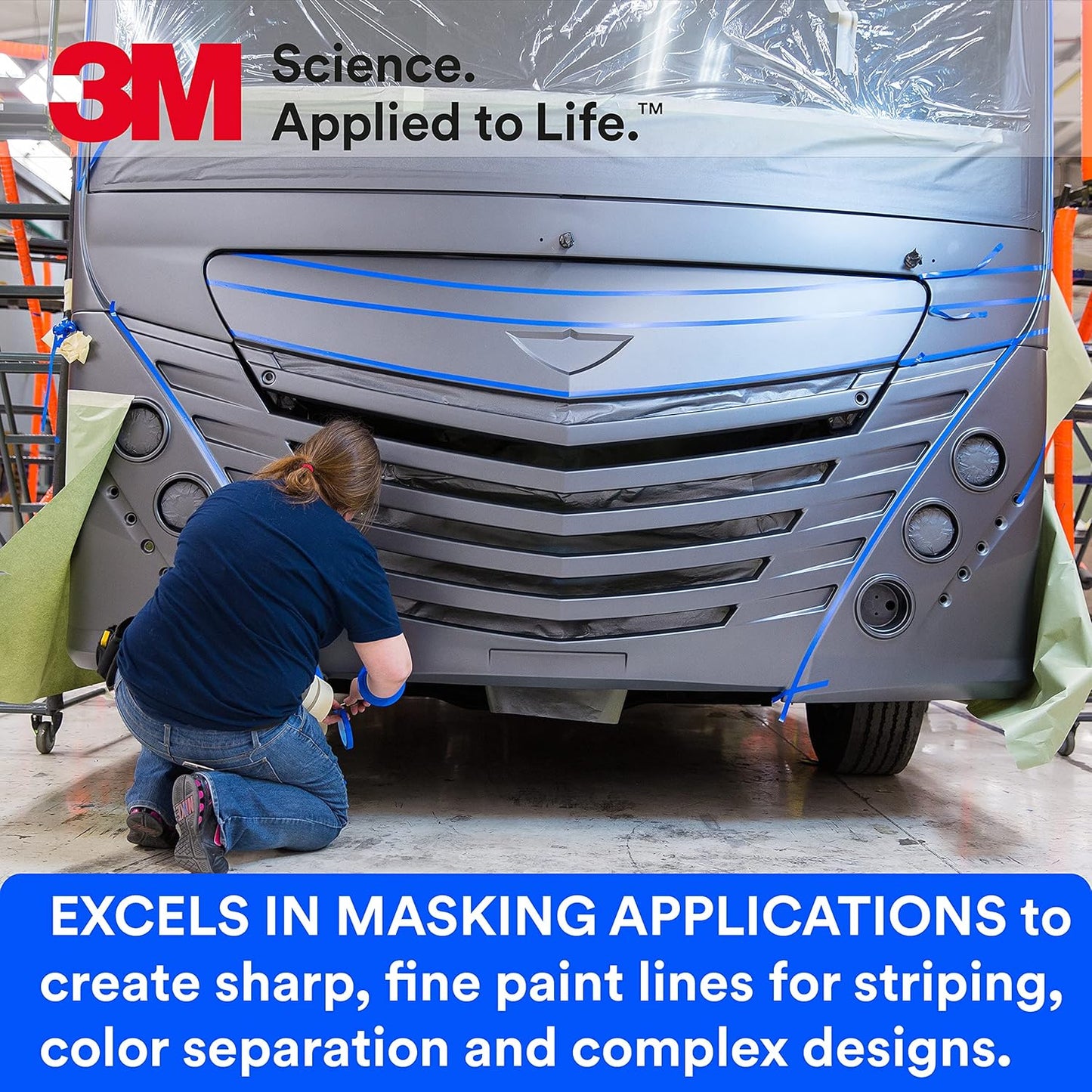 3M Vinyl Tape 471+, 1/2 in x 36 yd, Indigo, 1 Roll, Fine Line Tape for Paint Masking Striping, Color Separation and Complex Designs, High-Temperature, Stretch , Blue