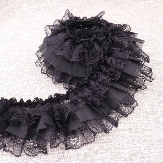 Black Elastic Trim Ruffle Lace Trim for Bridal Wedding Decoration Sewing and Crafts (AIETSYEI)