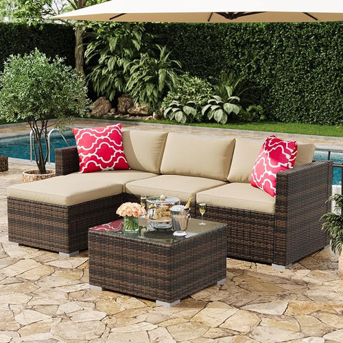 5-Piece Outdoor Sectional Sofa Set, All-Weather PE Rattan Patio Furniture by Unknown