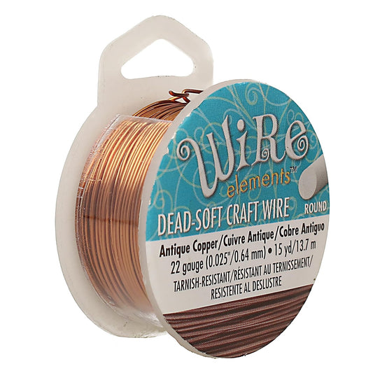 The Beadsmith Wire Elements Craft Wire – Tarnish Resistant, Soft Temper, Round, Antique Copper Color – 0.64mm, 22 Gauge, 15 Yard Spool – Jewelry Making, Wire Wrapping, Floral, & Other DIY Crafts