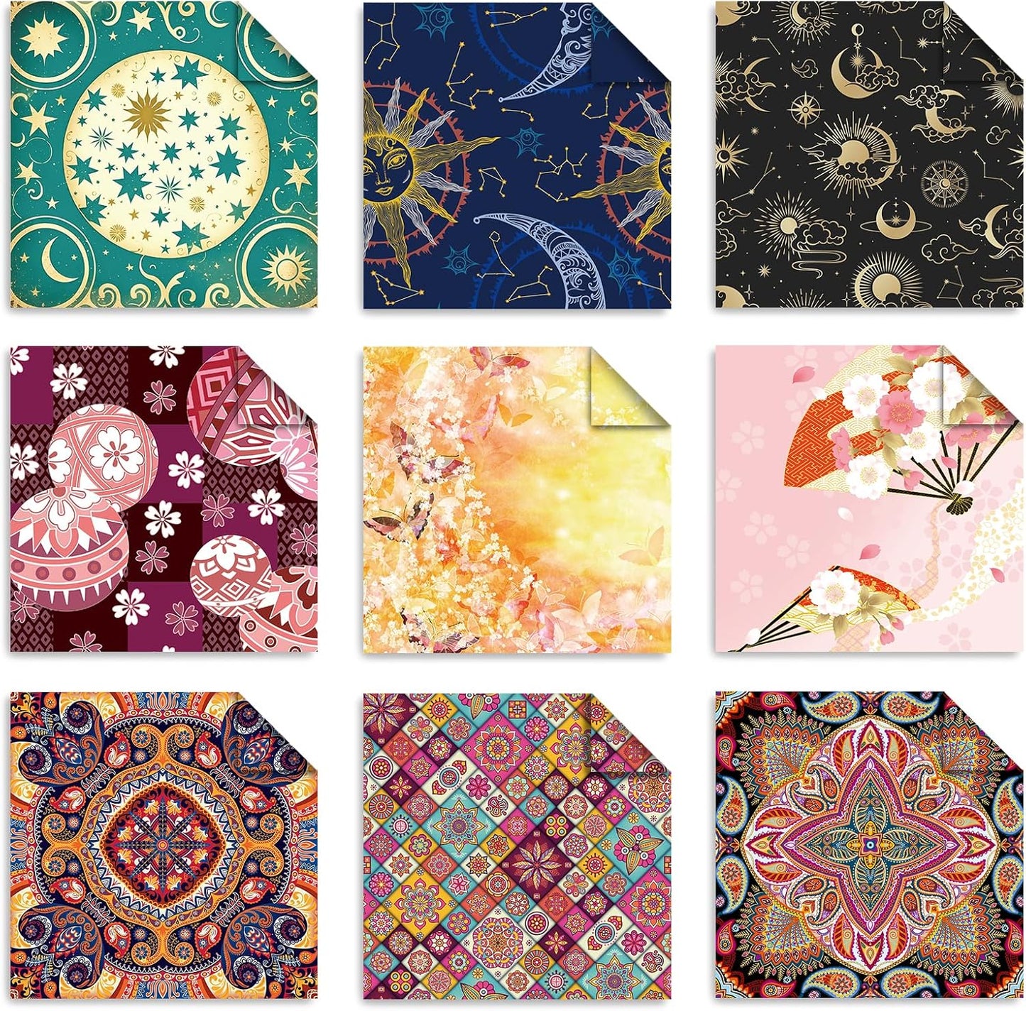 Origami 6x6 Paper Kit 150 Sheets 150 Vivid Colors Double Sided Same Printed Traditional Patterns Square for Arts Crafts Projects Japan Traditional Chiyo.Ethnic Style