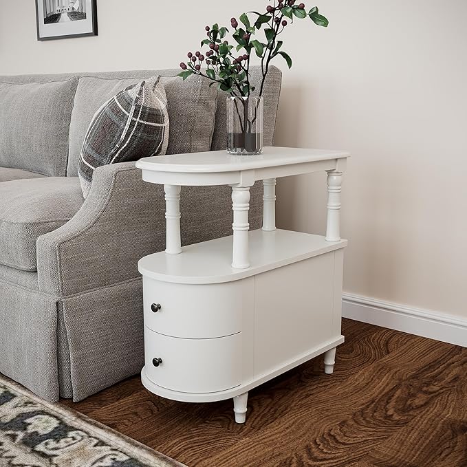 Narrow End Side Table with 2 Storage Drawers and Open Shelf, Retro Vintage Slim - Image 2