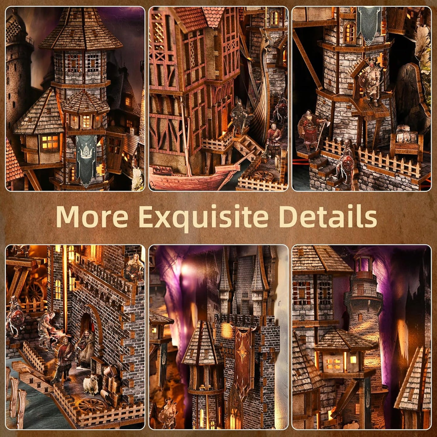 Book Nook Kit - DIY Miniature House Dollhouse Kit for Adults and Teens, Medieval Fantasy Viking Theme Bookshelf Decor 3D Wooden Puzzle Bookend, Gifts for Family, Friends (Voyage Through The Storm)