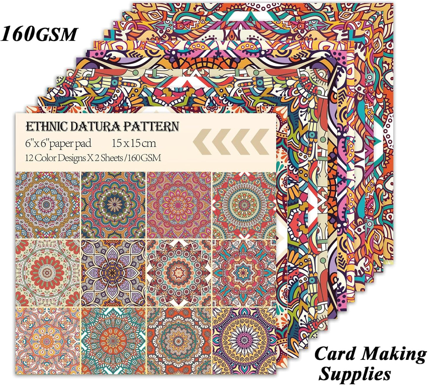 24 Sheets 12 Designs Scrapbook Paper Pad,6"×6” Single-Sided Decopodge Craft Cardstock Paper,Scrapbooking DIY Decorative Background Cardmaking Supplies.Datura