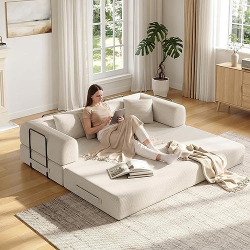79in Convertible Sofa Bed, Corduroy Boneless Couch Bed, Futon Sleeper Sofa Pull by Unknown