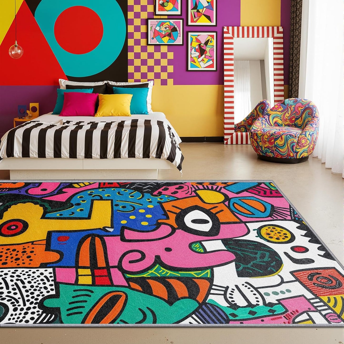 Abstract Rug 5x7-2x3 Rug - Abstract Rug - Colorful Pop Art Area Rug - Modern Geometric Graffiti Rugs - Multicolor Artistic Carpet - Home Decor