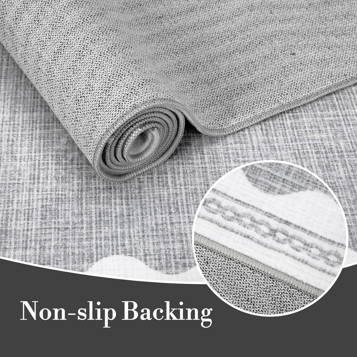 Scalloped 3x5 Rugs for Entryway, Small Area Rugs Solid Grey Rug for Bedroom Girls, 3x5 Washable Rugs for Living Room, Non Slip Scalloped Bath Mat, Soft Dorm Nursery Carpet for Bedside