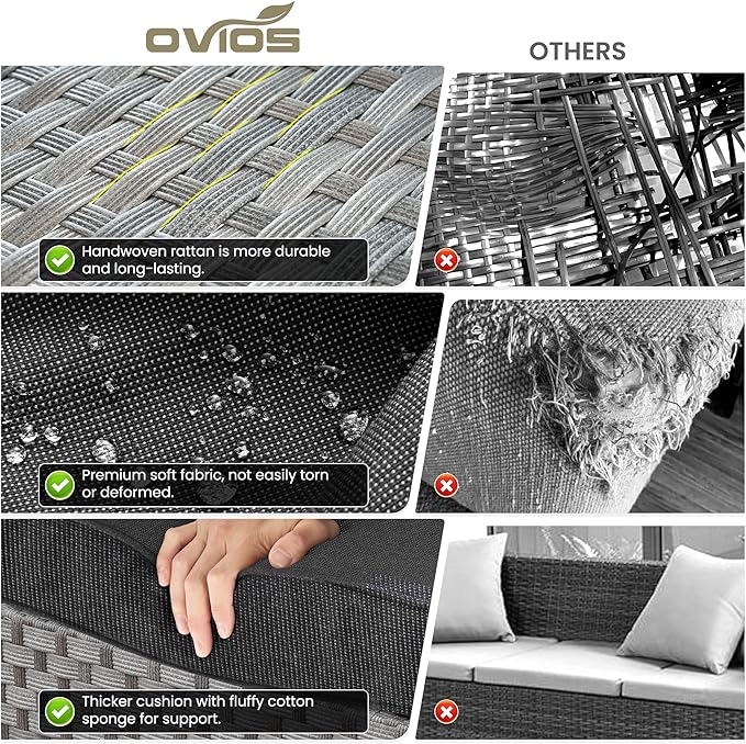 ovios 12 Pieces Patio Furniture Set, Outdoor Wicker Sectional Sofa - Image 7