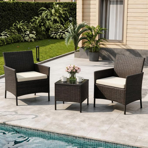 3-Piece Outdoor Furniture Set, PE Rattan Wicker Chairs by Unknown