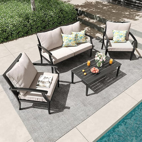 4 Piece Outdoor Patio Furniture Set, Oversized Metal Conversation Set by Unknown