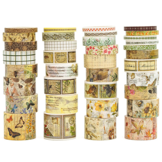 36 Rolls Vintage Washi Tape Pack Retro Arts Adhesive Tapes Wide Chronicle Decorative Masking Tape Sets for Craft, Kids, Scrapbook, DIY, Gift Wrapping (Soul Songs)
